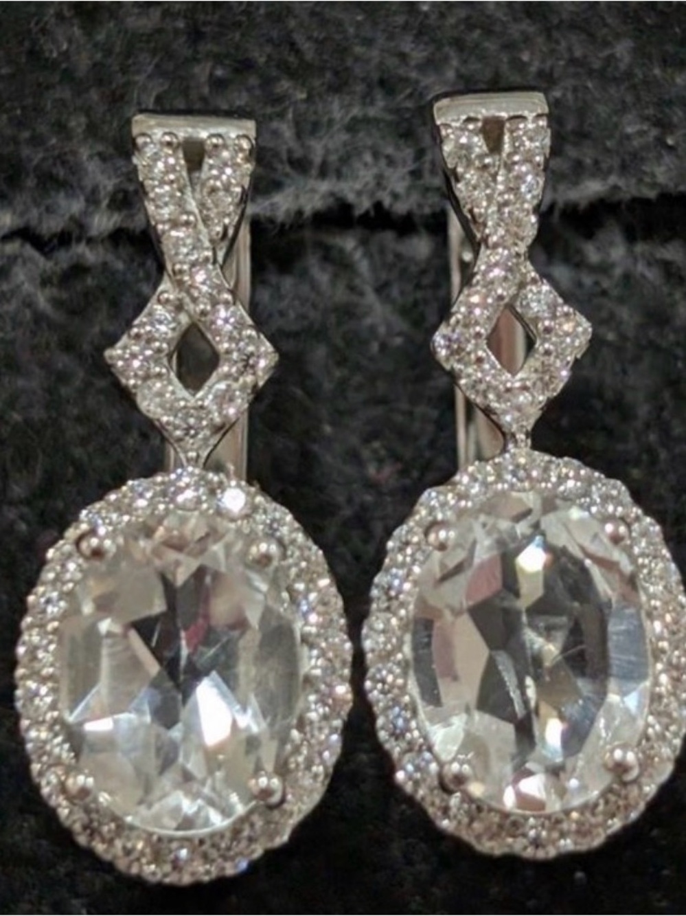 NWOT Sterling Silver White Topaz & CZ Oval Halo Drop Earrings – 4.56g
